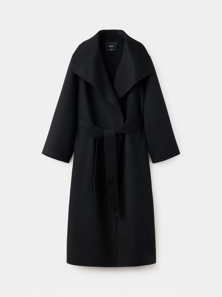 Mango Oversized Belted Wool Blend Wrap Coat, Black - view 2, Black