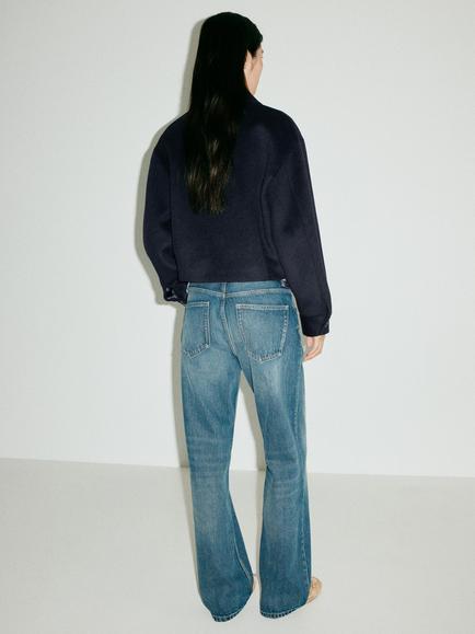 Mango Cropped Wool Blend Bomber Jacket, Navy - view 2, Navy