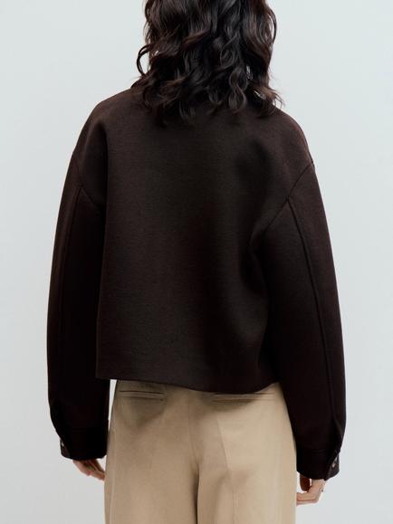 Mango Cropped Boxy Bomber Jacket, Chocolate - view 2, Chocolate