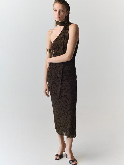 Mango Sleeveless Asymmetric Midi Dress, Brown, Brown