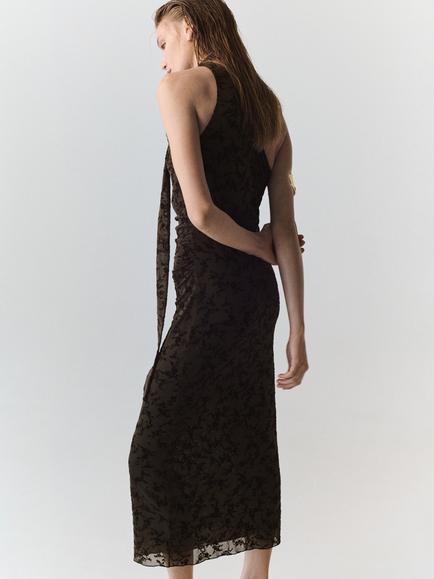 Mango Sleeveless Asymmetric Midi Dress, Brown - view 2, Brown