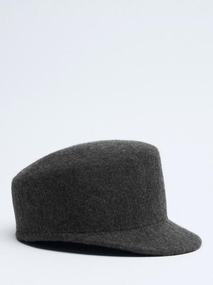 Mango Pure Wool Baker Boy Cap, Dark Grey Melange, Dark Grey Melange