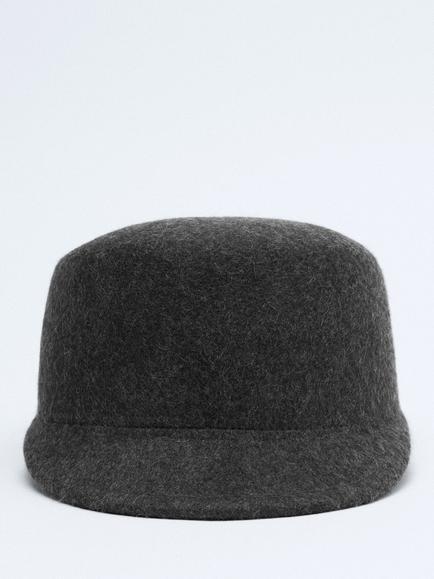 Mango Pure Wool Baker Boy Cap, Dark Grey Melange - view 2, Dark Grey Melange