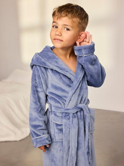 Chelsea Peers Kids' Fleece Hooded Dressing Gown, Blue - view 2, Blue