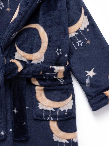 Chelsea Peers Kids' Fleece Lunar Print Dressing Gown, Navy - view 2, Navy