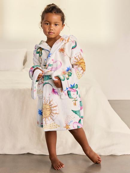 Chelsea Peers Kids' Mythical Dragon Hooded Dressing Gown, Off White, Off White