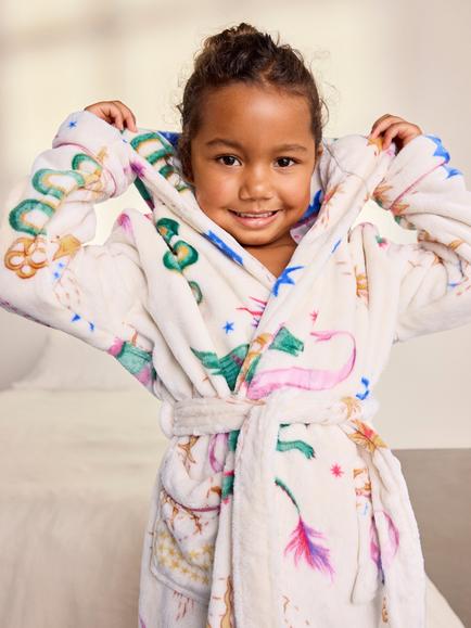 Chelsea Peers Kids' Mythical Dragon Hooded Dressing Gown, Off White - view 2, Off White
