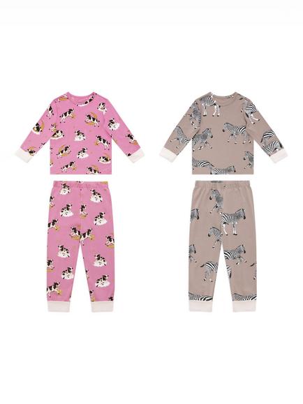 Chelsea Peers Kids' Cosmic Cow and Zebra Pyjamas, Pack of 2, Multi, Multi