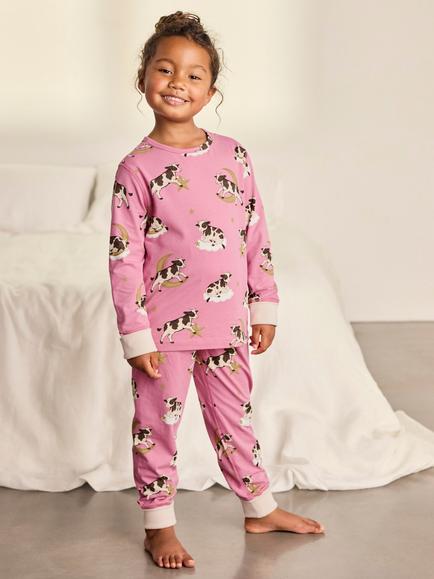 Chelsea Peers Kids' Cosmic Cow and Zebra Pyjamas, Pack of 2, Multi - view 2, Multi