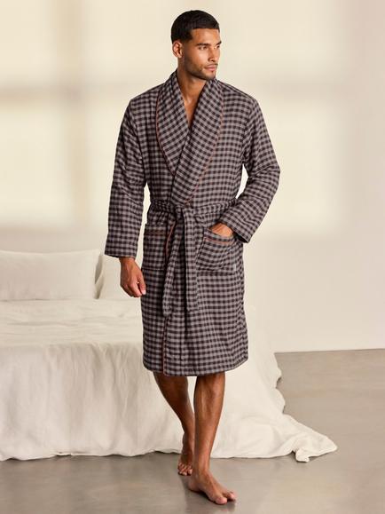 Chelsea Peers Cotton Gingham Towelling Dressing Gown, Burgundy, Burgundy