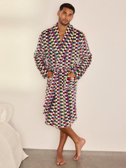 Chelsea Peers Fleece Retro Check Dressing Gown, Multi, Multi