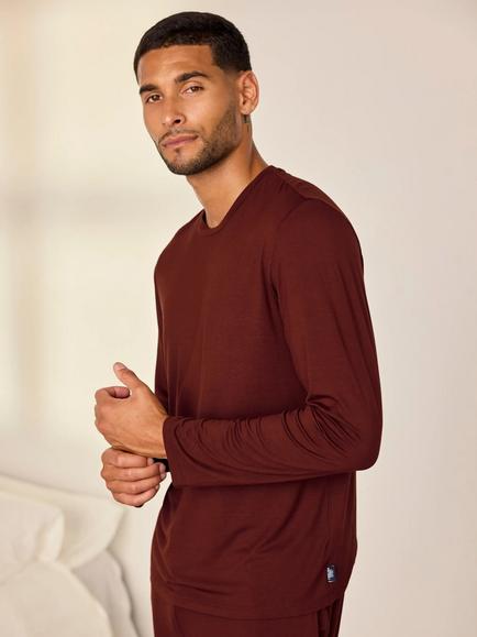 Chelsea Peers Crew Neck Long Pyjama Set containing TENCEL™ Modal, Burgundy - view 2, Burgundy