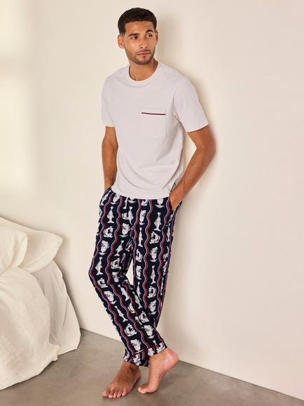 Chelsea Peers Stretch Cotton Kiss My Bass Print Long Pyjama Set, Navy, Navy