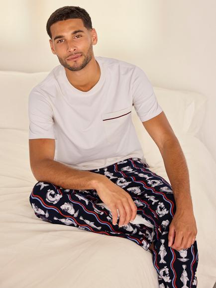 Chelsea Peers Stretch Cotton Kiss My Bass Print Long Pyjama Set, Navy - view 2, Navy