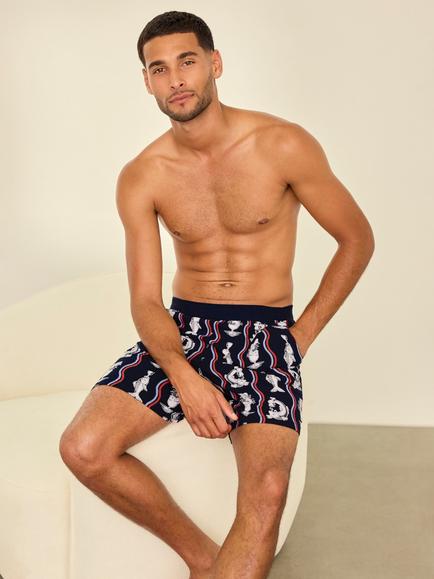 Chelsea Peers Stretch Cotton Kiss My Bass Print Pyjama Shorts, Navy - view 2, Navy