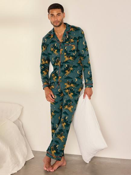 Chelsea Peers Moonlit Knight Print Long Pyjama Set, Turquoise, Turquoise
