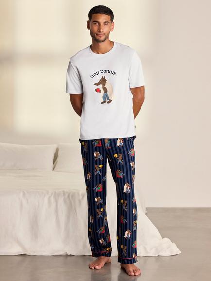 Chelsea Peers Nap Bandit Wolf Graphic Pyjama Set, Navy, Navy
