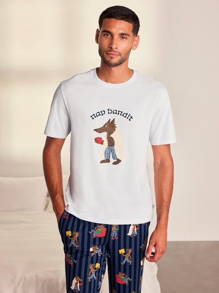 Chelsea Peers Nap Bandit Wolf Graphic Pyjama Set, Navy - view 2, Navy