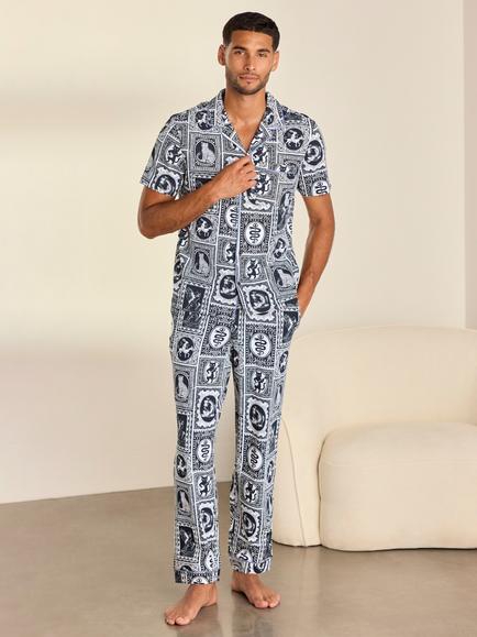 Chelsea Peers Stretch Cotton Once Upon a Time Tile Print Long Pyjama Set, Off White, Off White