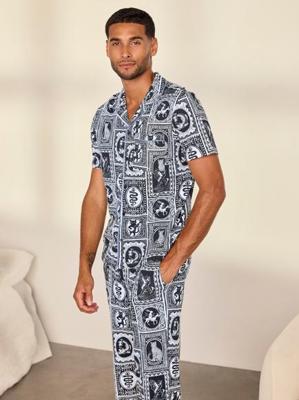 Chelsea Peers Stretch Cotton Once Upon a Time Tile Print Long Pyjama Set, Off White - view 2, Off White