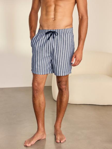 Chelsea Peers Cotton Stripe Pyjama Shorts, Navy - view 2, Navy