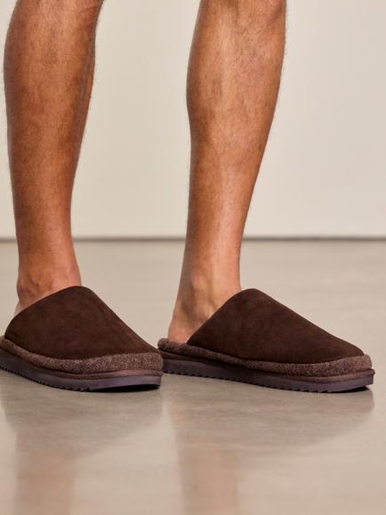Chelsea Peers Mens Suede Cowhide Mule Slippers, Brown - view 2, Brown