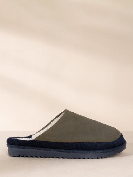 Chelsea Peers Mens Suede Cowhide Mule Slippers, Khaki, Khaki