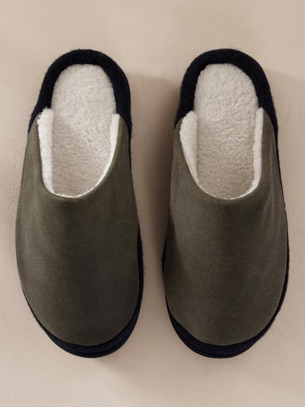 Chelsea Peers Mens Suede Cowhide Mule Slippers, Khaki - view 2, Khaki