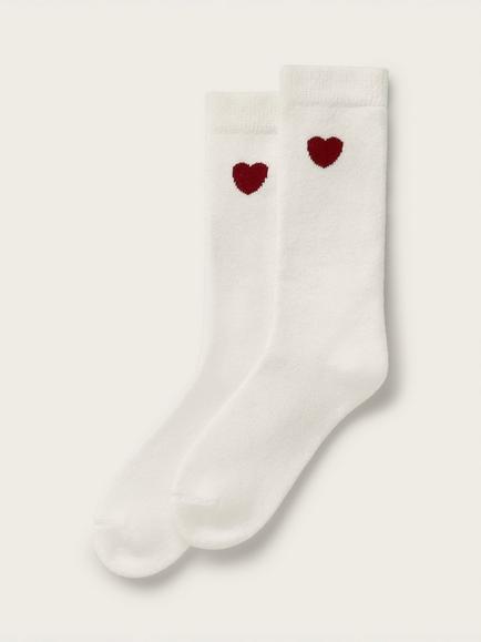 The White Company Heart Motif Detail Wool Blend with Cashmere Bed Socks, Ivory, Ivory
