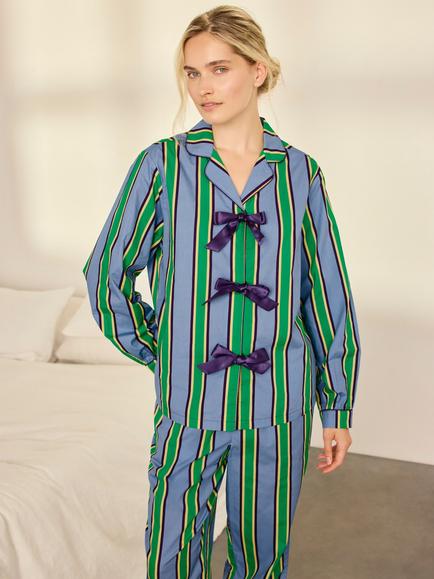 Chelsea Peers Jewel Stripe Button Pyjamas, Multi - view 2, Multi