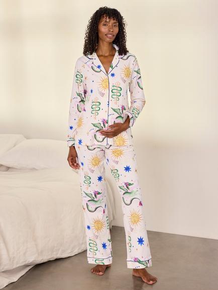 Chelsea Peers Mythical Dragon Long Pyjamas, Off White, Off White