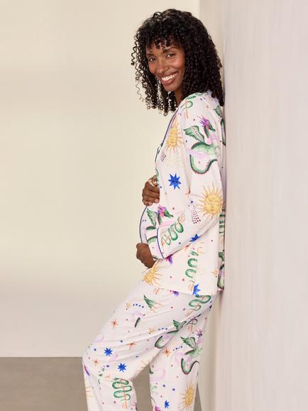 Chelsea Peers Mythical Dragon Long Pyjamas, Off White - view 2, Off White