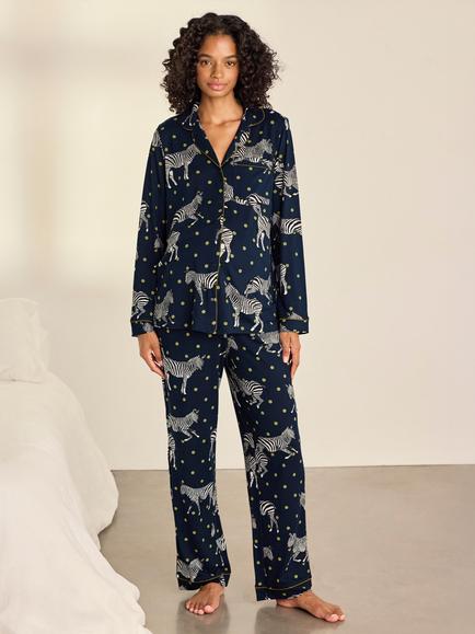 Chelsea Peers Polka Dot Zebra Long Pyjamas, Navy, Navy