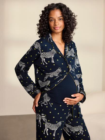 Chelsea Peers Polka Dot Zebra Long Pyjamas, Navy - view 2, Navy