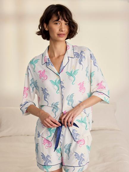 Chelsea Peers Rainbow Dragon Short Pyjamas, Off White - view 2, Off White