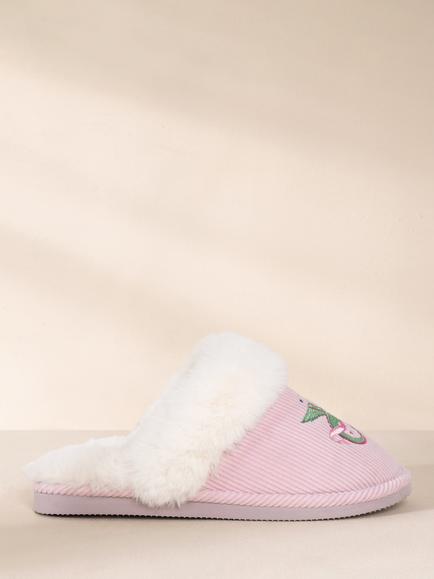 Chelsea Peers Corduroy Embroidered Mythical Dragon Mule Slippers, Pink, Pink