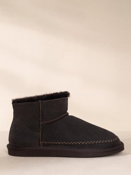 Chelsea Peers Suede Cowhide Mini Boot Slipper, Dark Brown