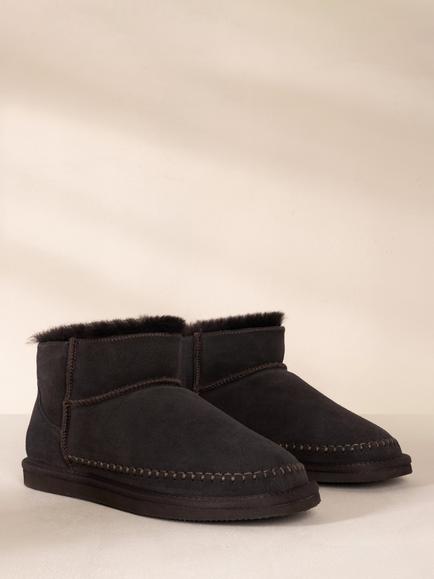 Chelsea Peers Suede Cowhide Mini Boot Slipper - view 2, Dark Brown