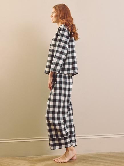 Their Nibs Button Through Long Check Cotton Pyjama Set, Black - view 2, Black