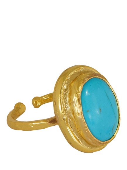 Ottoman Hands Adjustable Turquoise Cocktail Ring, Gold, Turquoise