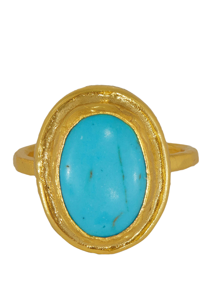 Ottoman Hands Adjustable Turquoise Cocktail Ring, Gold - view 2, Turquoise