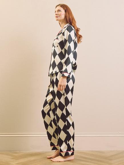 Their Nibs Liquorice Harlequin Long Satin Pyjama Set, Black - view 2, Black