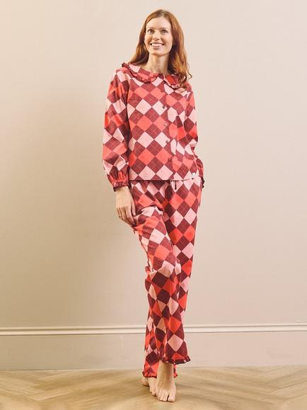 Their Nibs Raspberry Sorbet Argyle Long Cotton Pyjama Set, Pink, Pink