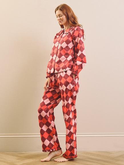 Their Nibs Raspberry Sorbet Argyle Long Cotton Pyjama Set, Pink - view 2, Pink