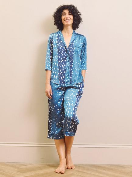 Their Nibs Midnight Fawn Capri Satin Pyjama Set, Blue, Blue