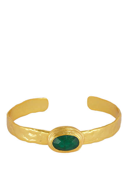Ottoman Hands Hammered Emerald Bangle, Gold, Green