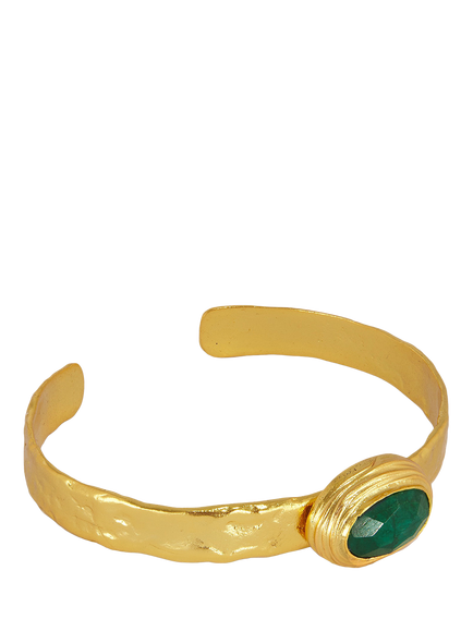 Ottoman Hands Hammered Emerald Bangle, Gold - view 2, Green