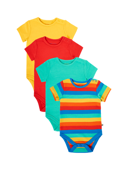 Frugi Baby Brilliant Short Sleeve Cotton Bodysuit, Pack of 4, Mutli, Multi