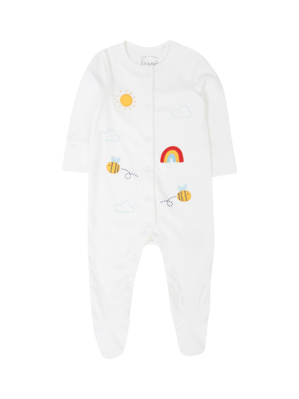 Frugi Baby Buzzy Bee Babygrow, Soft White/Buzzy Bee, Soft White/Buzzy Bee