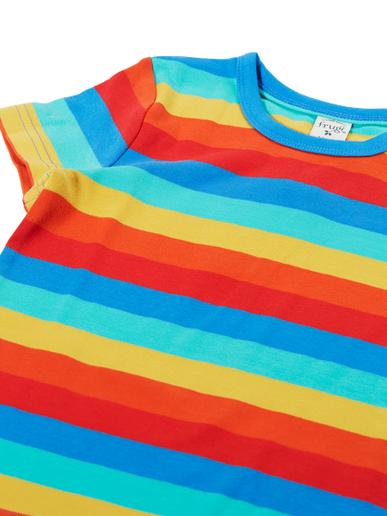 Frugi Kids' Short Sleeve Cotton T-Shirt, Rainbow Stripe - view 2, Rainbow Stripe